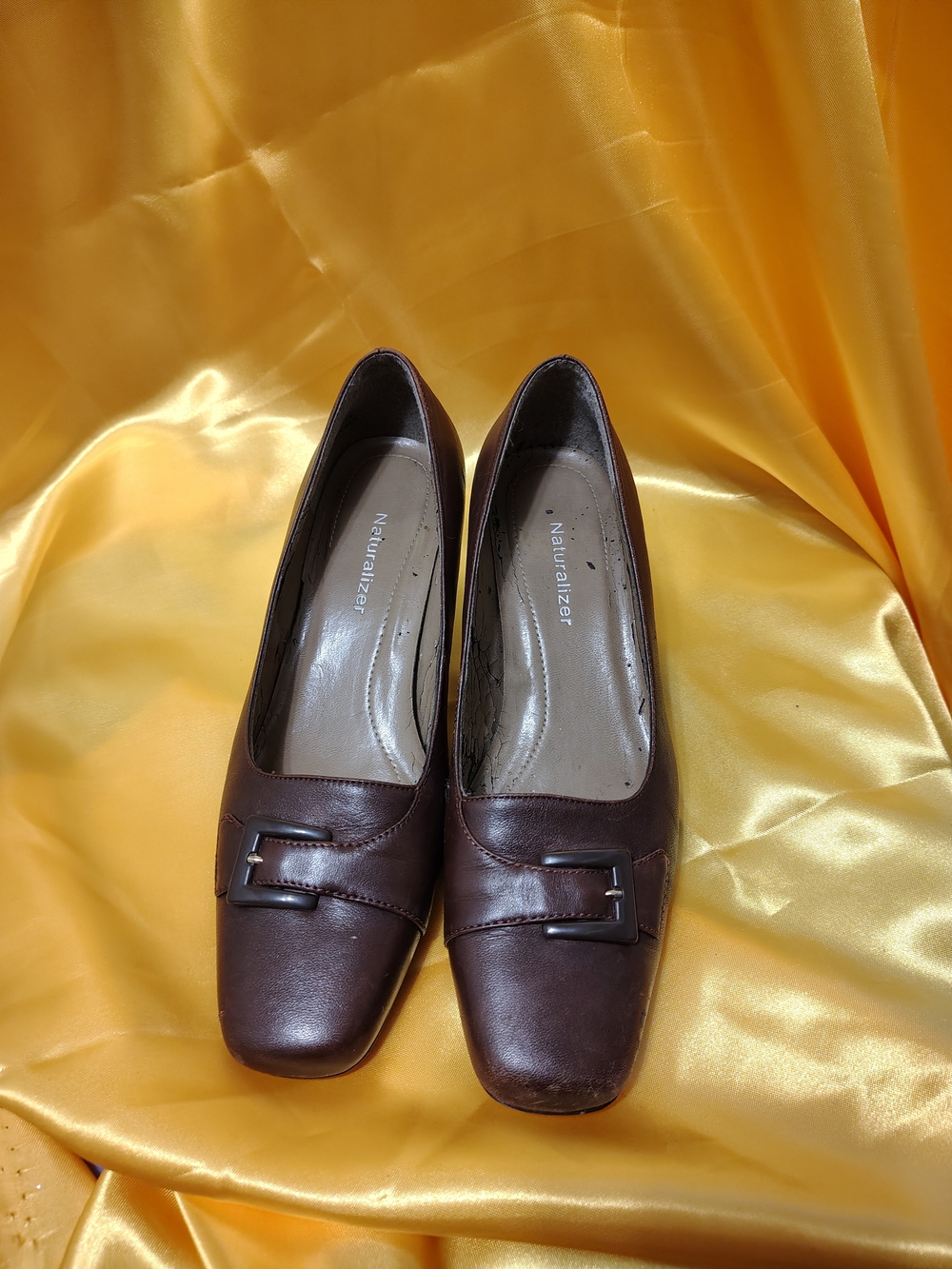 Naturalizer Brown Leather Buckle Slip-On Flats